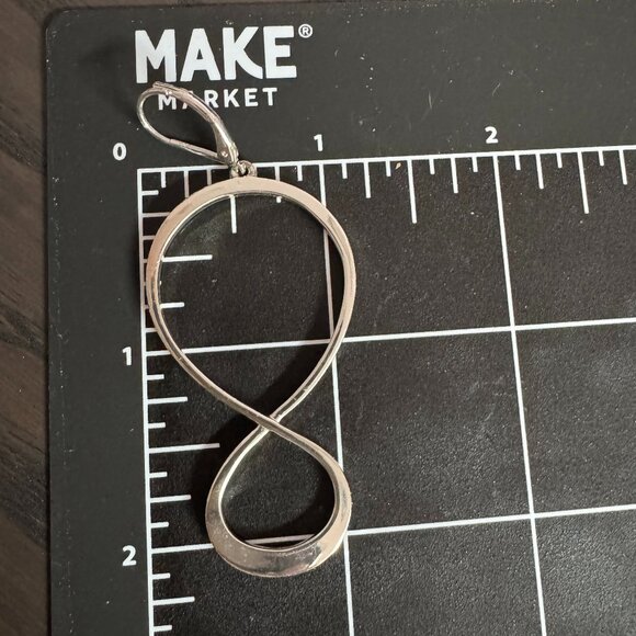 Silver Tone Pierced Earrings Dangling Figure 8 or Infinity Symbol - Picture 3 of 3